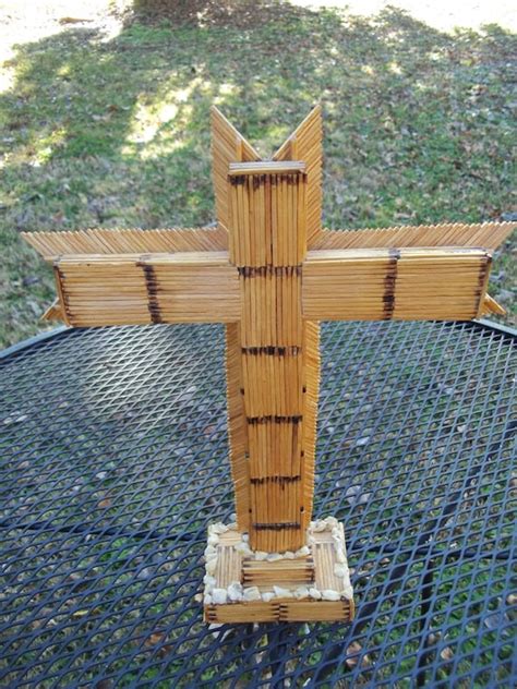 Vintage Handmade Wood Matchstick Tramp Art Prison Art Cross