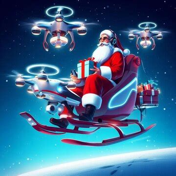 Premium Photo | Santa Claus riding a hightech sleigh powered by drones ...