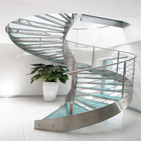 Prima Elegant Neat Style Clear Glass Tread Curved Staircase House