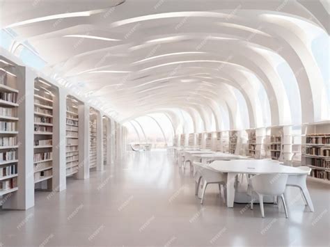 Premium Photo Futuristic Modern White Public Library