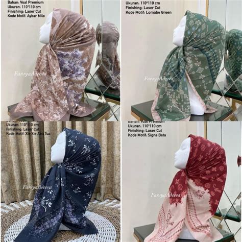 Jual GROSIR ECER HIJAB SEGI EMPAT VOAL MOTIF LASER CUT PART 1