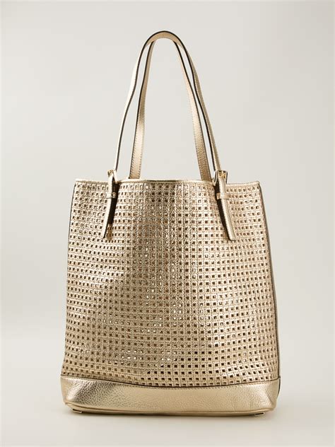 Michael Michael Kors Perforated Shopper Tote In Metallic Lyst