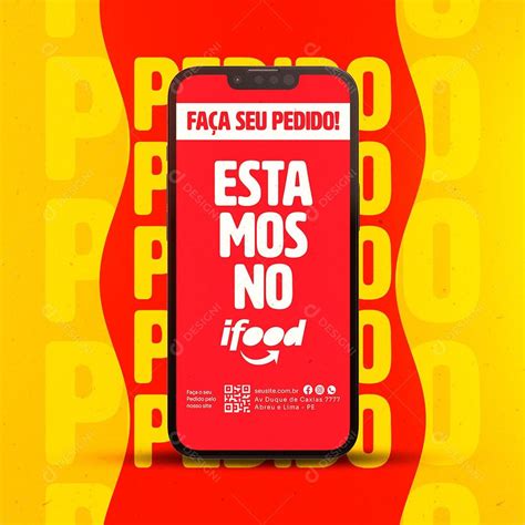 Social Media Faça Seu Pedido Estamos No Ifood PSD Editável zip Ideias