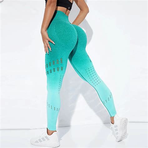 Fashion Gradient Mesh Leggings Hollow Sports Fitness Leggings High