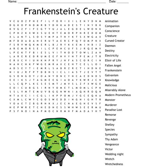 Frankenstein S Creature Word Search WordMint