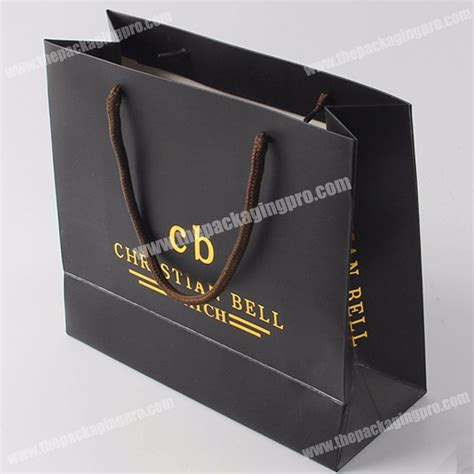 Custom Hot Stamping Black Shopping Paper Bags With Logo Printing Packaging