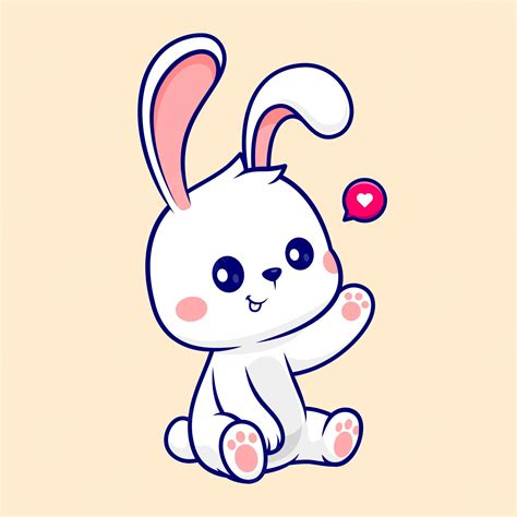 Premium Vector Cute Rabbit Sitting And Waving Hand Cartoon Vector