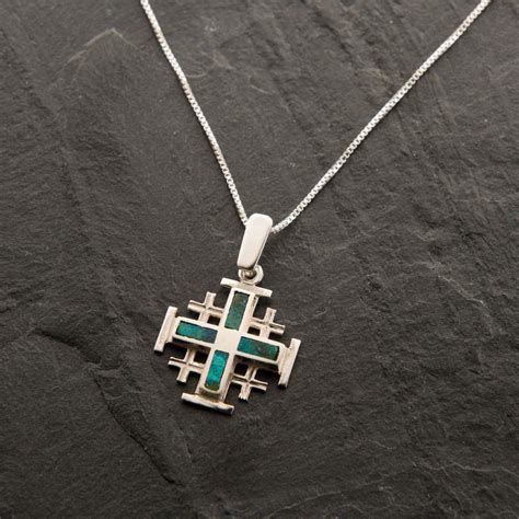 Fashion Silver Jerusalem Cross Eilat Stone Pendant Necklace Gift