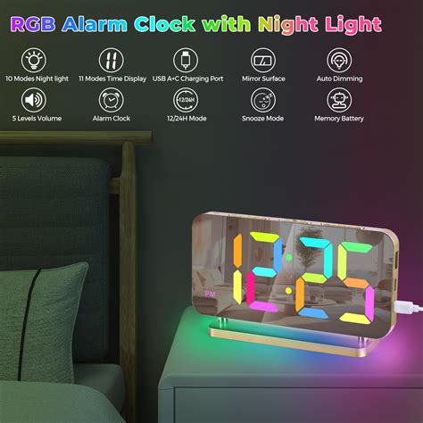 Poeroa Reloj Despertador Digital Reloj Led Rgb De Pulgadas Con Luz