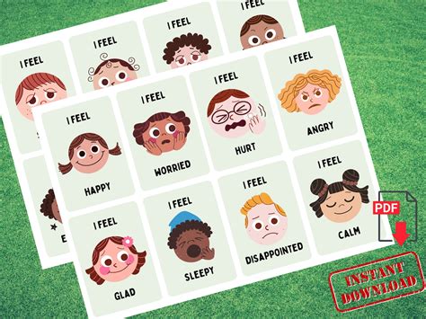 16 Printable Emotion Flashcard Sheets Feelings Flash Card Etsy