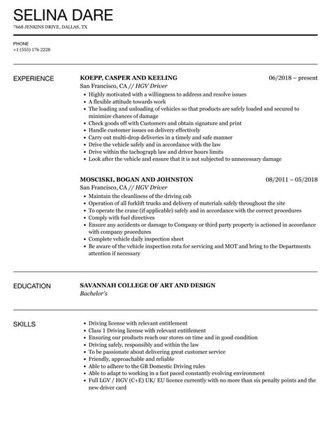 Hgv Driver Resume Samples Velvet Jobs