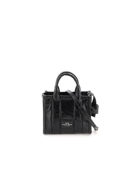 Marc Jacobs Leather The Shiny Crinkle Micro Tote Bag In Black Lyst