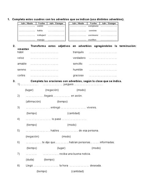 Adverbios Practica General Adverbio Gramática