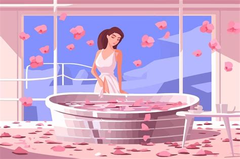 Premium Vector Woman Stands Near Hot Tub Filled With Flower Petals