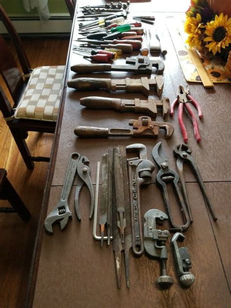 Lot Of Tools And Drill Bits Antique Monkey Wrenches Antique