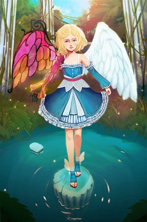 Roguetwo Cassie Acerailgun Original 1girl Angel Angel Wings Artist Name Asymmetrical