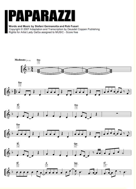 Paparazzi Lady Gaga Sheet Music Easy Sheet Music