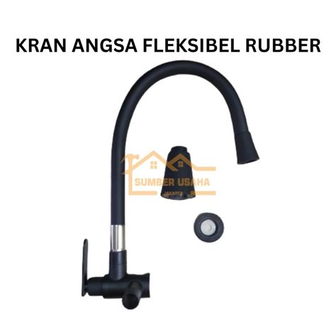 Jual Kran Angsa Fleksibel Rubber Bano Tembok Wastafel Terompet Hitam