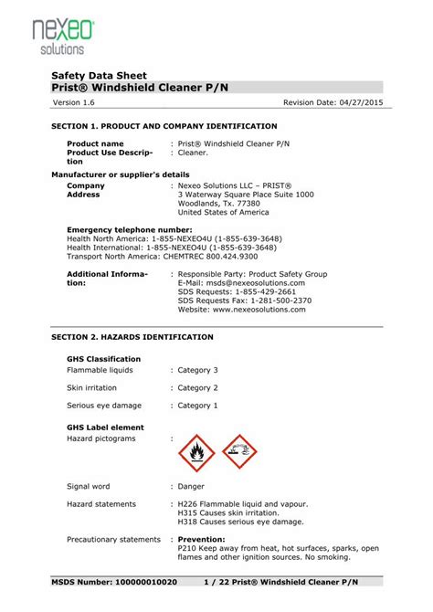 Pdf Prist Window Cleaner Msds Dokumentips