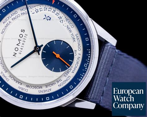 Nomos Zurich Hague Blue Dial World Timer Ss Le European