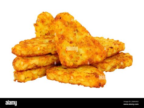 Group Of Crispy Potato Hash Browns Isolated On A White Background Stock