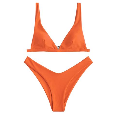 Buy Zaful Women High Cut Plunge Bikini Neon Padded Triangle Wire Free