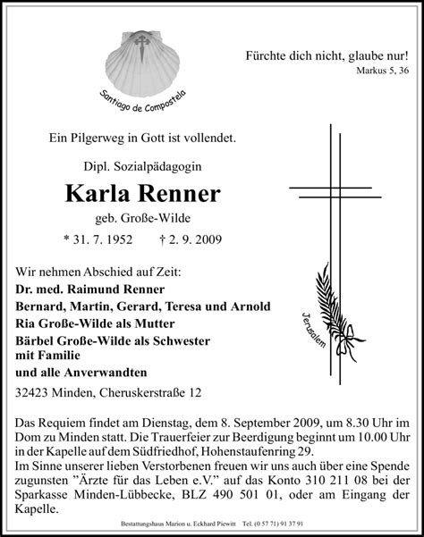 Traueranzeigen Von Karla Renner Trauer In Nrw De