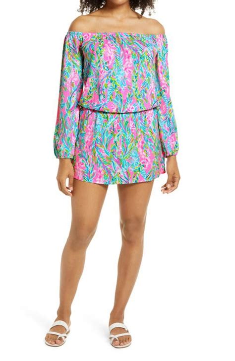 Lilly Pulitzer Lana Off The Shoulder Long Sleeve Skort Romper Multi