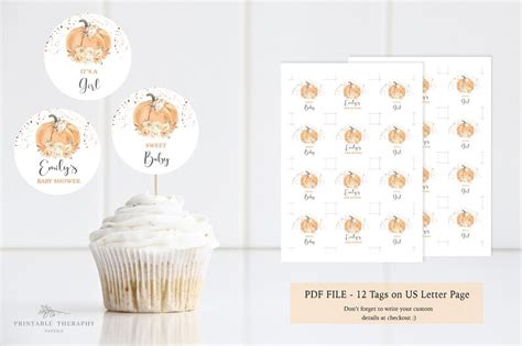 Fall Cupcake Toppers Pumpkin Baby Shower Cupcake Toppers Etsy