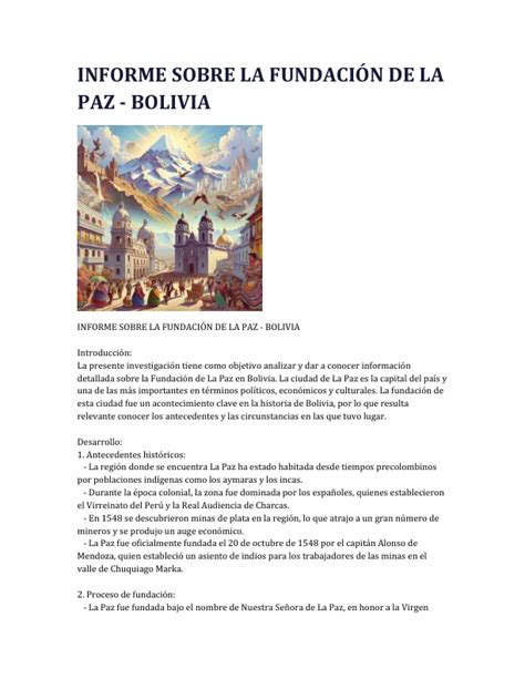 Informe Sobre La FundaciÓn De La Paz Bolivia 2024