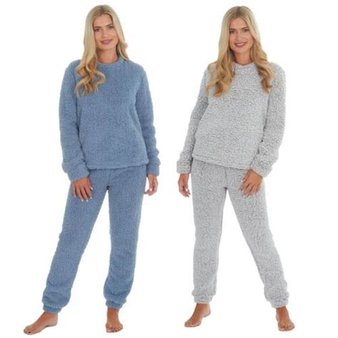 Sherpa Fleece Pyjamas Ladies Soft Warm Winter Borg Fluffy Pyjama Set