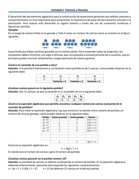 Actividad Algebra Ejercicios Actividad Patrones Y F Rmulas El