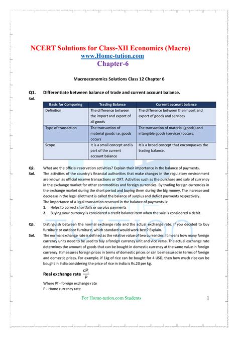 Ncert Solutions For Class 12 Micro Economics Chapter 6 Open Economy Macroeconomics