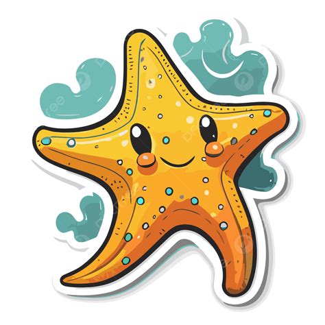 Adesivo Fofo De Estrela Do Mar Uma Onda Atrás Dele Vetor PNG