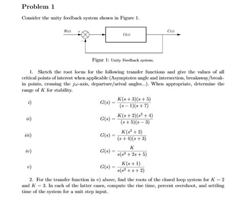 Solved Problem 1 Consider The Unity Feedback System Shown In Chegg