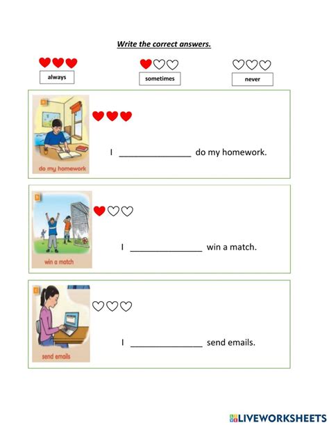 Always, sometimes, never worksheet | English vocabulary words, English grammar worksheets ...