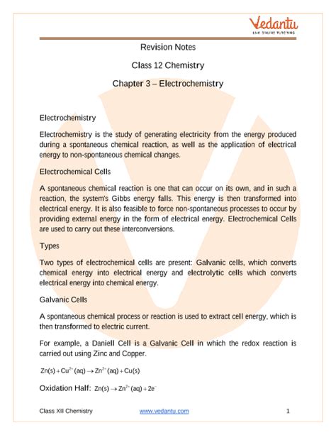 Electrochemistry Class 12 Notes Cbse Chemistry Chapter 3 [pdf]