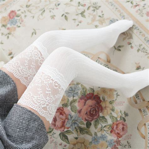 Ladies Sexy Lace Trim Thigh High Over The Knee Socks Long Cotton Warm