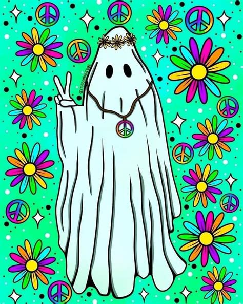 A Drawing Of A Ghost With Peace Signs On It