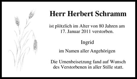 Traueranzeigen Von Herbert Schramm Trauer In Nrw De