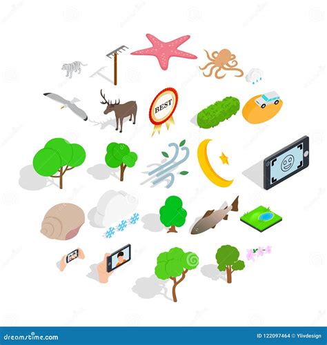 Sanctuary Icons Set Isometric Style Stock Vector Illustration Of