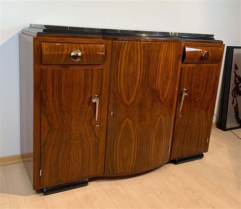 Art Deco Sideboard Walnut Veneer Nickel Fittings France Circa 1930