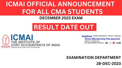 ICMAI OFFICIAL ANNOUNCEMENT OUT REGARDING CMA INTER FINAL RESULT