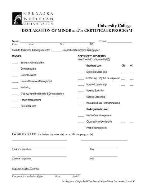 Fillable Online Cgs Minor Or Certificate Declaration Form Fax Email