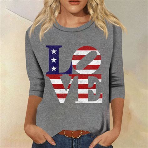 UoCefik 4th Of July T Shirts Women Plus Size 3 4 Sleeve Patriotic