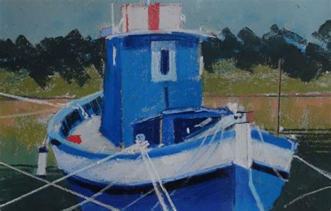 The Blue Boat Bosa Blue Boat Pastel Painting Park Slide