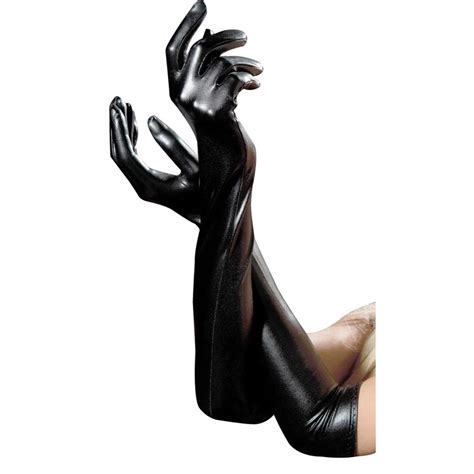 Sexy Womens Long Gloves Five Fingers Faux Leather Latex Gothic Gloves Black Wet Look Elbow