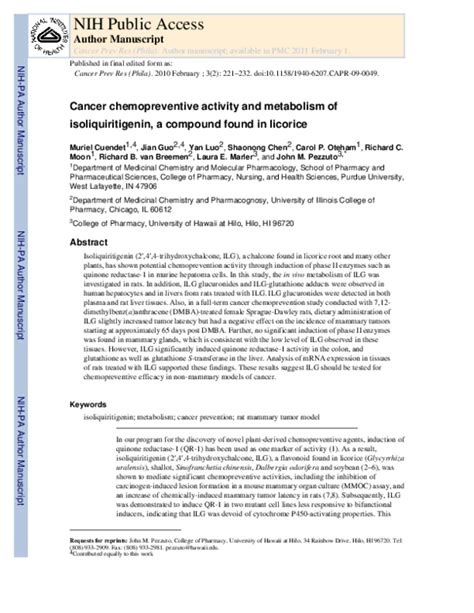 Pdf Cancer Chemopreventive Activity And Metabolism Of