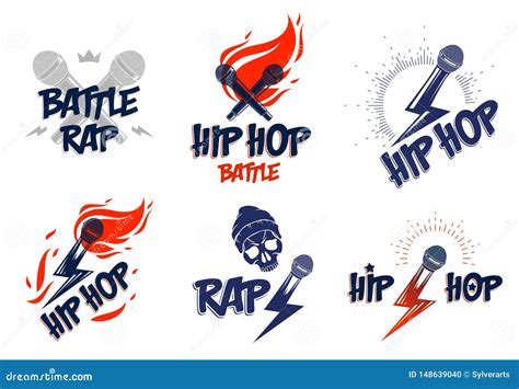 Logotipos O Emblemas Del Vector Del M Sica Rap Fijados Con Las Llamas Y