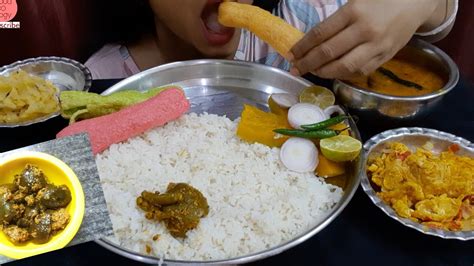 Asmr Eating Daal Tadka Egg Bhurji Aloo Bharta Papad Pickle With Rice Mukbang Eating Bangali